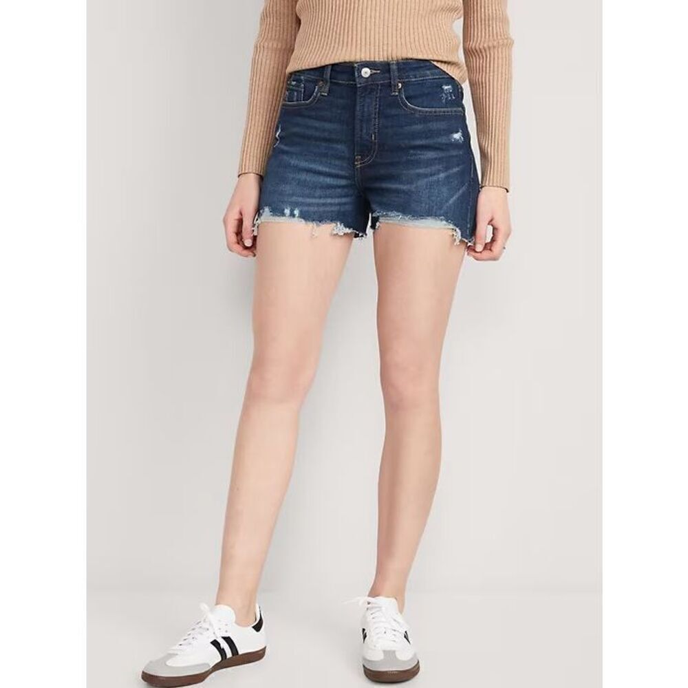 Womens High-Waisted O.G. Straight 3” Distressed Cut-Off Jean Shorts - Sz 6
